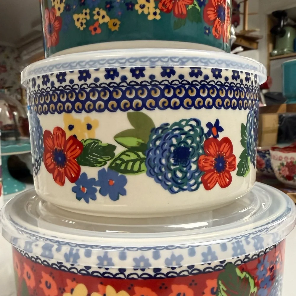 The Pioneer Woman Dazzling Dalhia Ceramic Food Storage Bowls -
